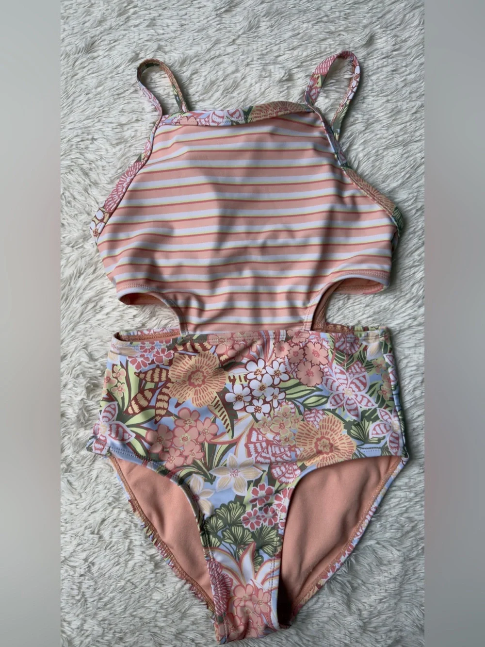 Roxy Peach Girls' Swimsuit with Floral Trim